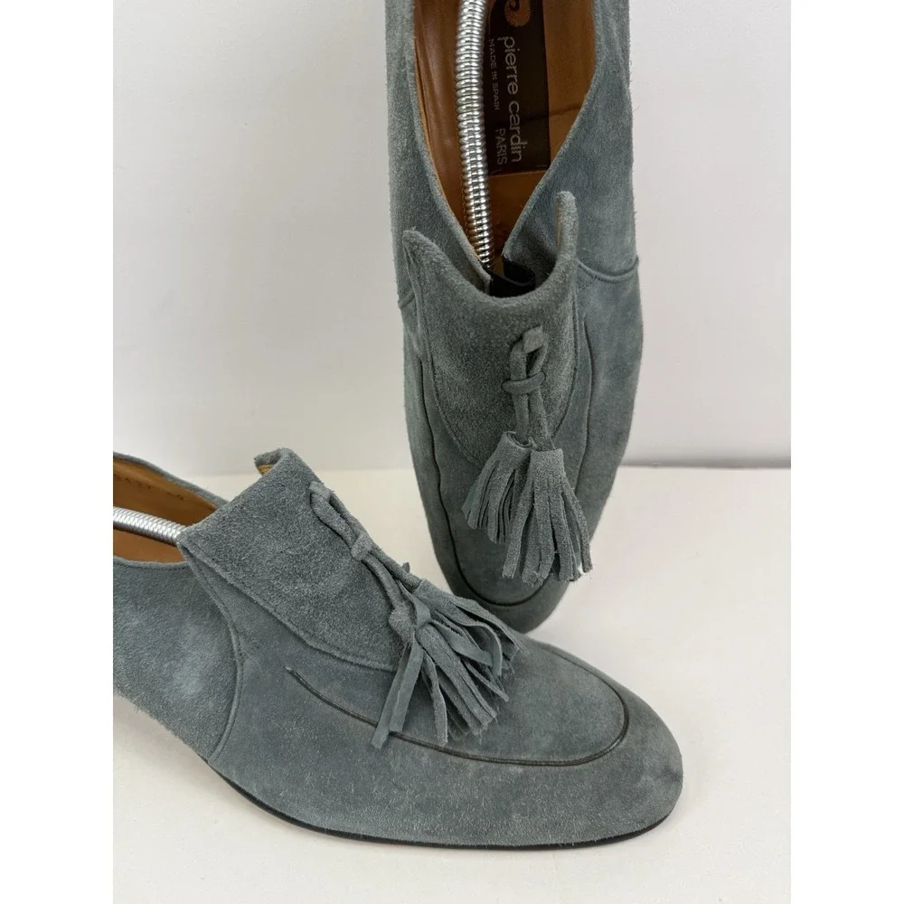 Vintage Pierre Cardin Mens Blue Gray Suede Tassel Loafers Made In Spain Size 13